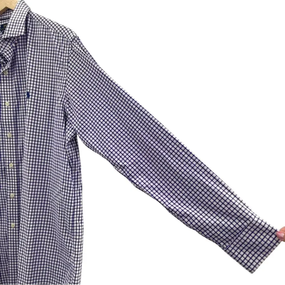 Polo Ralph Lauren Performance Purple Gingham Plaid Stretch Flex Preppy L/S Shirt